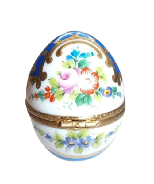 Blue Gold Perfume bottle 2.75" Egg Gold Encrustation Porcelain Limoges perfume egg French Trinket Box