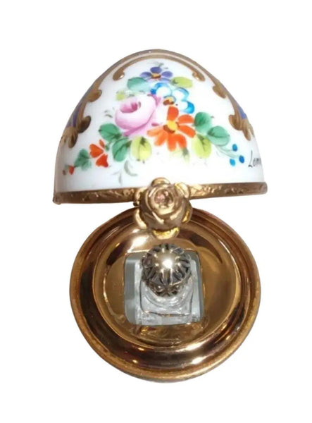 Blue Gold Perfume bottle 2.75" Egg Gold Encrustation Porcelain Limoges perfume egg French Trinket Box