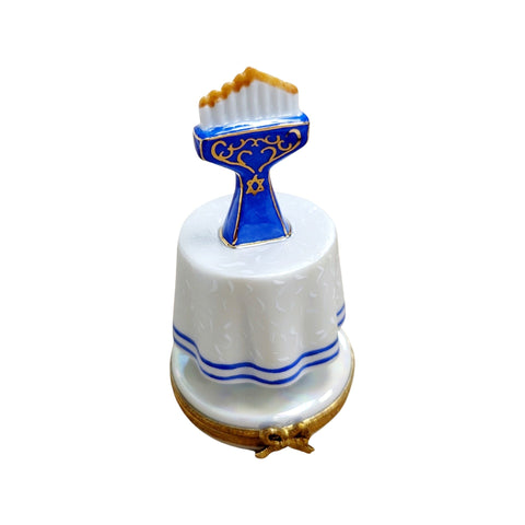 Blue Menorah Porcelain Figurine Porcelain Limoges religion Limoges Box jewish French Trinket Box