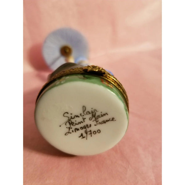 Blue Monet Woman Parasol Box Porcelain Limoges LIMOGES BOXES art women fashion hat dress French Trinket Box