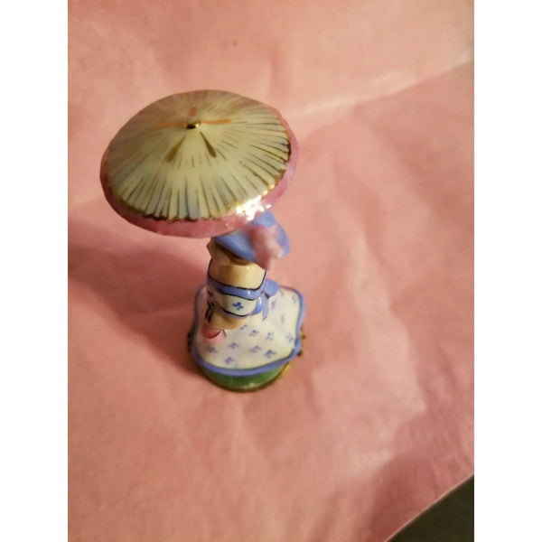 Blue Monet Woman Parasol Box Porcelain Limoges LIMOGES BOXES art women fashion hat dress French Trinket Box
