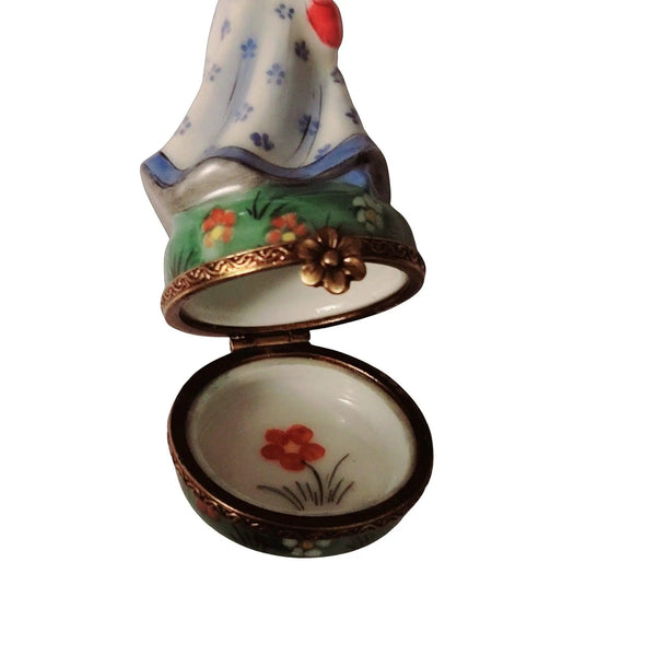 Blue Monet Woman Parasol Box Porcelain Limoges LIMOGES BOXES art women fashion hat dress French Trinket Box