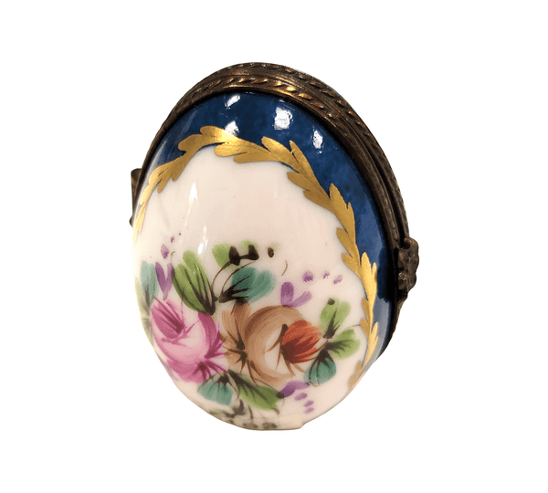 Blue Oval Floral Picture Frame Porcelain Limoges egg French Trinket Box