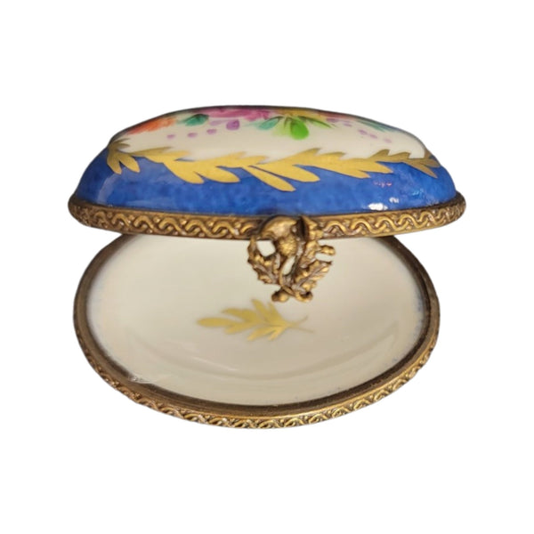 Blue Oval Porcelain Pill Box Porcelain Limoges LIMOGES BOXES traditional antique French Trinket Box