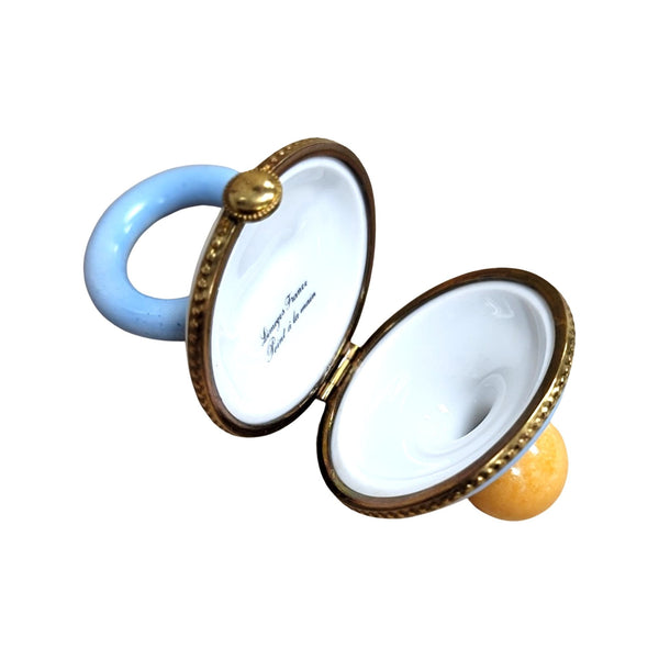 Blue Pacifier with Rabbits Porcelain Limoges baby limoges box babies maternity French Trinket Box