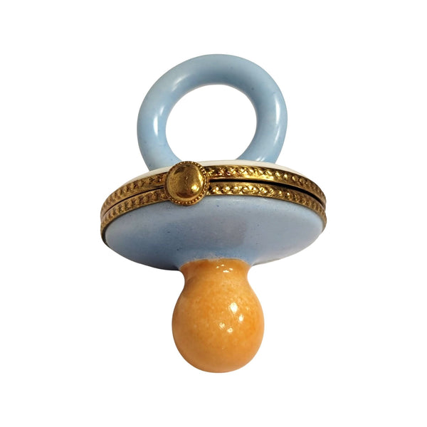 Blue Pacifier with Rabbits Porcelain Limoges baby limoges box babies maternity French Trinket Box