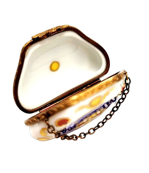 Blue Purse with Colorful Dots Porcelain Limoges purse trinket box French Trinket Box