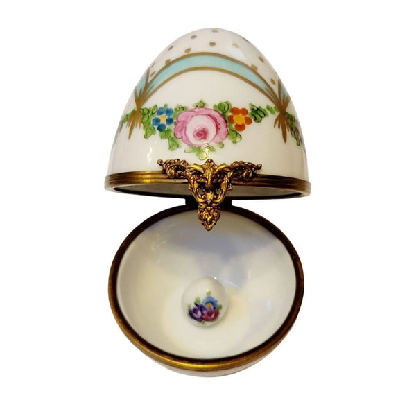Blue Ribbon Easter Egg Box Porcelain Limoges Egg Limoges Boxes traditional Easter French Trinket Box