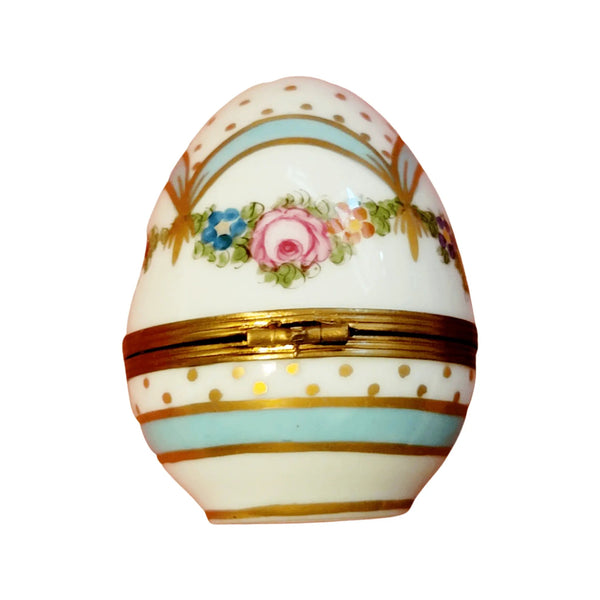 Blue Ribbon Easter Egg Box Porcelain Limoges Egg Limoges Boxes traditional Easter French Trinket Box