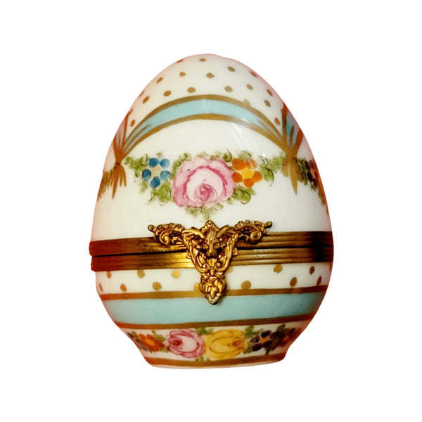 Blue Ribbon Easter Egg Box Porcelain Limoges Egg Limoges Boxes traditional Easter French Trinket Box