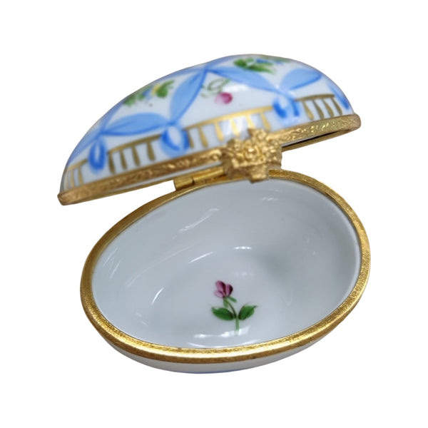 Blue Ribbon Limoges Egg Porcelain Limoges egg LIMOGES BOXES French Trinket Box