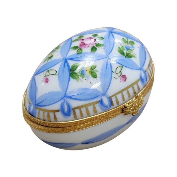 Blue Ribbon Limoges Egg Porcelain Limoges egg LIMOGES BOXES French Trinket Box