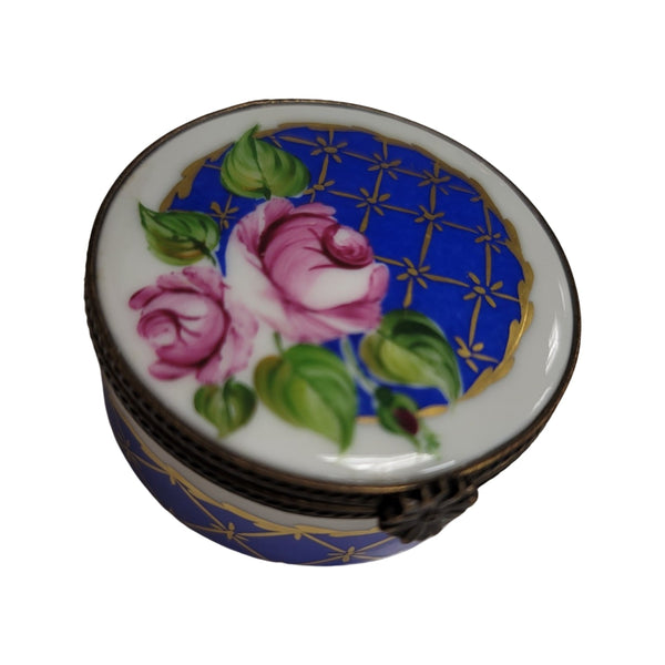 Blue Roses Limoges Pill Box Porcelain Limoges LIMOGES BOXES traditional French Trinket Box