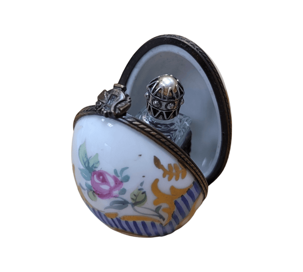 Blue Striped Egg Perfume Box Porcelain Limoges Perfume egg French Trinket Box