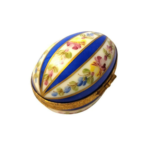 Blue Striped Porcelain Egg Porcelain Limoges Limoges Imports Limoges Boxes eggs egg Easter French Trinket Box