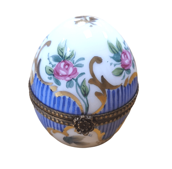 Blue Striped Porcelain Perfume Egg Porcelain Limoges Perfume egg French Trinket Box