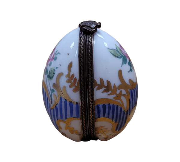 Blue Stripes Elegant Picture Frame Porcelain Limoges egg French Trinket Box