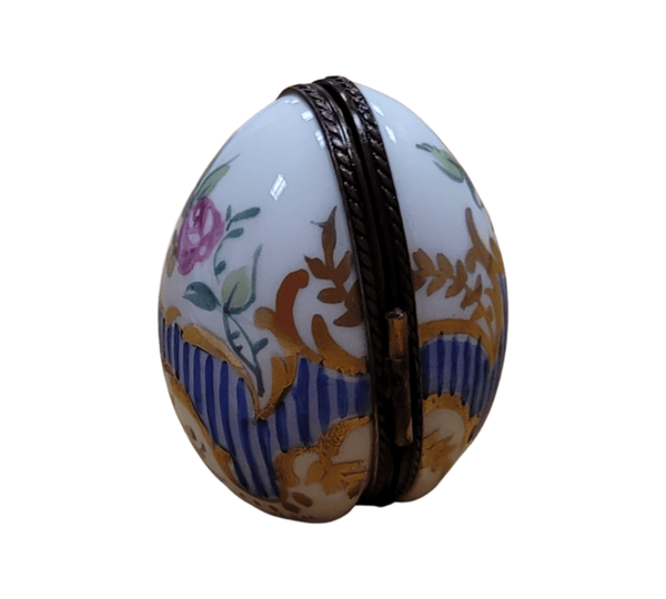 Blue Stripes Elegant Picture Frame Porcelain Limoges egg French Trinket Box