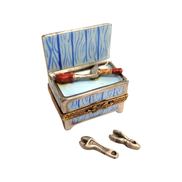 Blue Tool Bench Limoges Box Porcelain Limoges home professional French Trinket Box