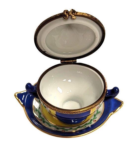 Blue Yellow Porcelain Soup Tureen Porcelain Limoges Home China French Trinket Box