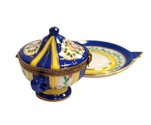 Blue Yellow Porcelain Soup Tureen Porcelain Limoges Home China French Trinket Box