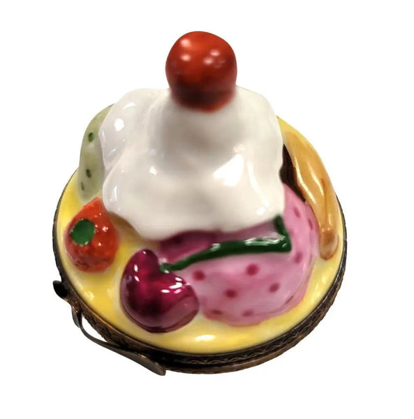 Bowl of Ice Cream Delight Porcelain Limoges Dessert Beach French Trinket Box
