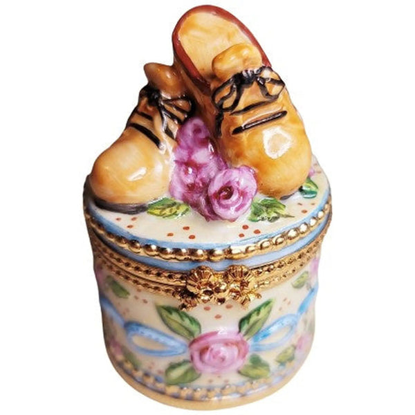 Brown Baby Shoes Limited Edition Porcelain Limoges baby limoges box babies maternity French Trinket Box