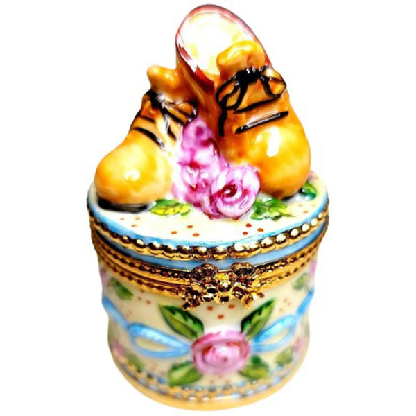 Brown Baby Shoes Limited Edition Porcelain Limoges baby limoges box babies maternity French Trinket Box