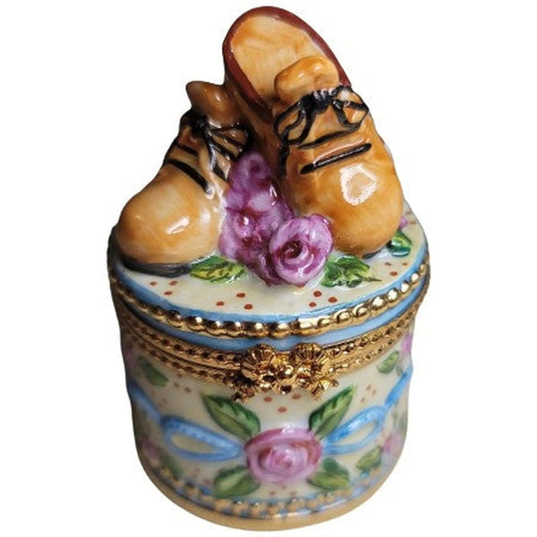 Brown Baby Shoes Limited Edition Porcelain Limoges baby limoges box babies maternity French Trinket Box