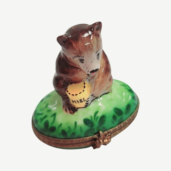 Brown Bear With Honey Box Porcelain Limoges bear limoges boxes French Trinket Box