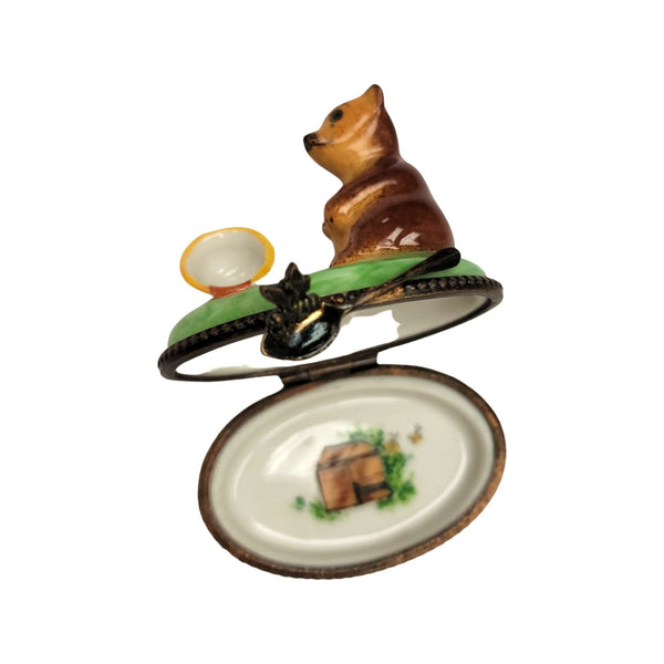 Brown Bear With Honey Jar Porcelain Limoges bear French Trinket Box