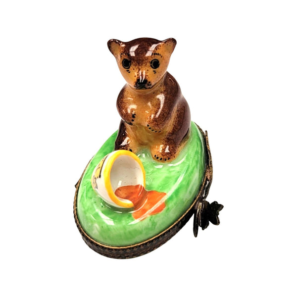 Brown Bear With Honey Jar Porcelain Limoges bear French Trinket Box