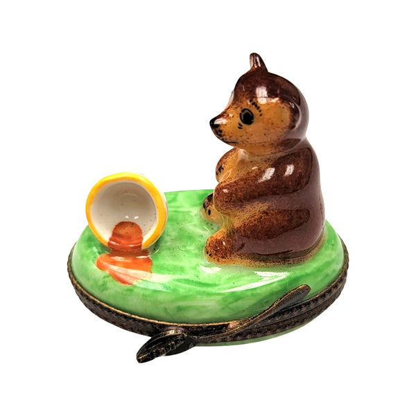Brown Bear With Honey Jar Porcelain Limoges bear French Trinket Box