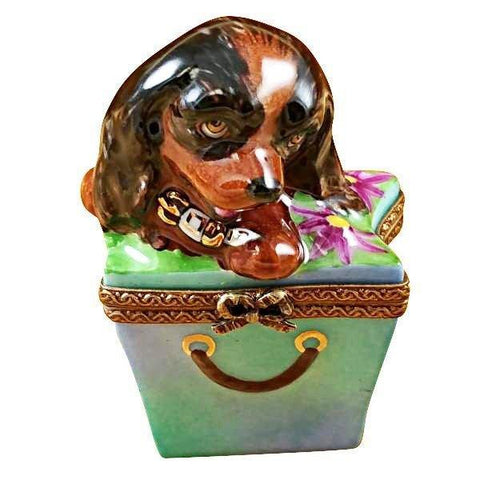Brown Spaniel Dog in Package limoges box Porcelain Limoges French Trinket Box