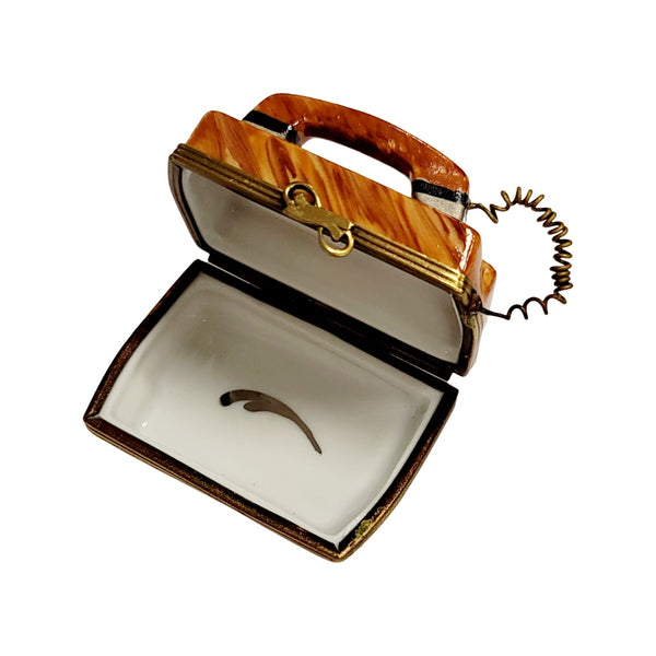 Brown Vintage Phone Figurine Porcelain Limoges home French Trinket Box