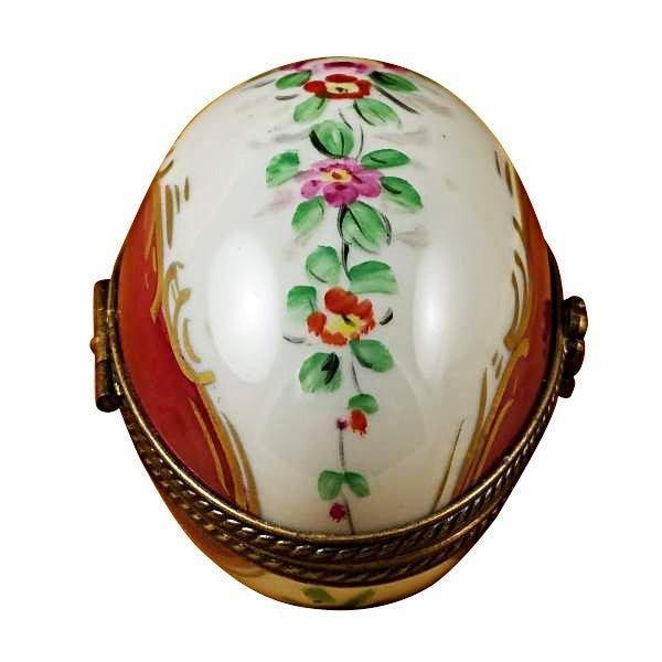 Burgundy Egg with Flowers limoges box Porcelain Limoges French Trinket Box