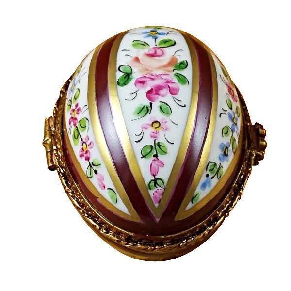 Burgundy Striped Egg limoges box Porcelain Limoges French Trinket Box