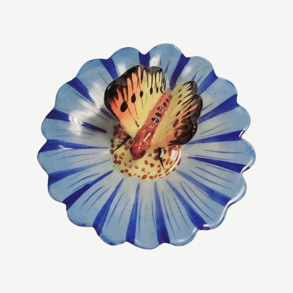 Butterfly Perched on Flower Porcelain Limoges Butterfly French Trinket Box