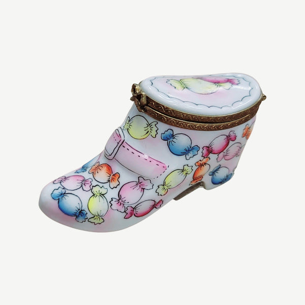 Candy Boot Shoe Figurine Porcelain Limoges Shoes Dessert French Trinket Box