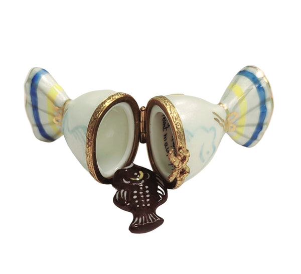 Candy Surprise with Fish Inside Porcelain Limoges Dessert French Trinket Box