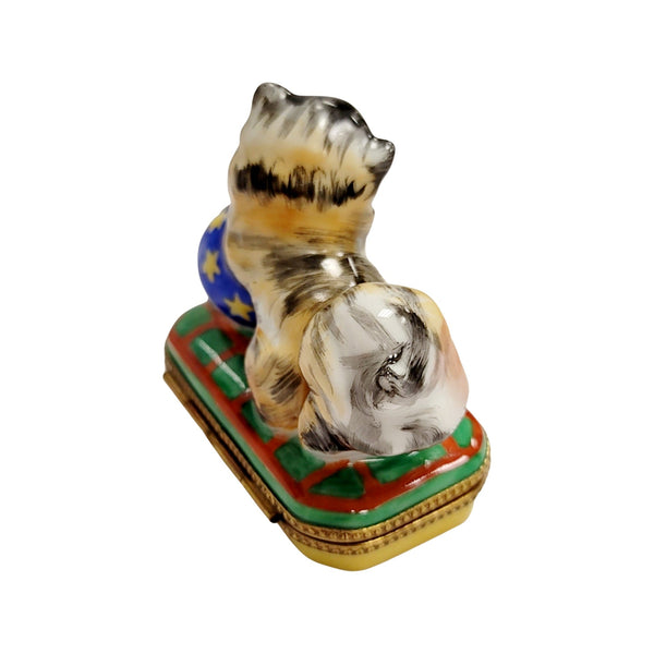 Cat Playing with Yarn Box Porcelain Limoges Cat French Trinket Box