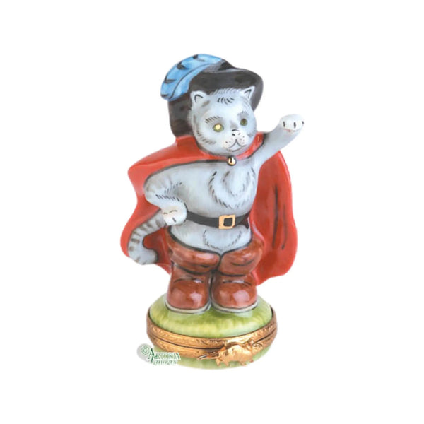 Cat Puss n Boots Story Book Porcelain Limoges Fairy Cat French Trinket Box
