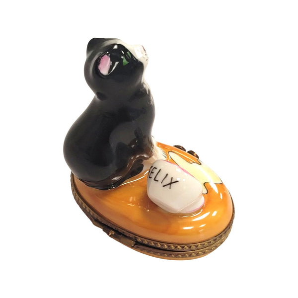 Cat Spilt Milk Figurine Porcelain Limoges Cat French Trinket Box
