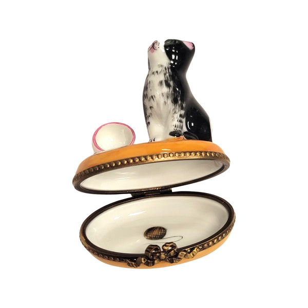 Cat Spilt Milk Figurine Porcelain Limoges Cat French Trinket Box