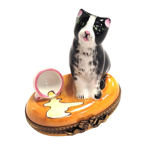 Cat Spilt Milk Figurine Porcelain Limoges Cat French Trinket Box