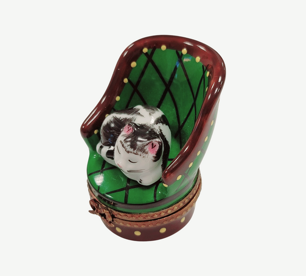 Cat in Green Chair Limoges Box Porcelain Limoges cat furniture French Trinket Box