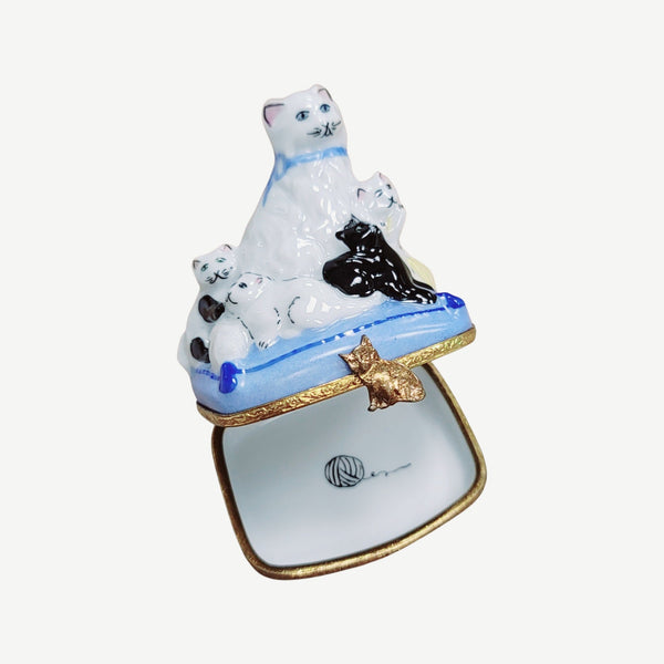 Cat and Kittens Limoges Box Porcelain Limoges Cat French Trinket Box