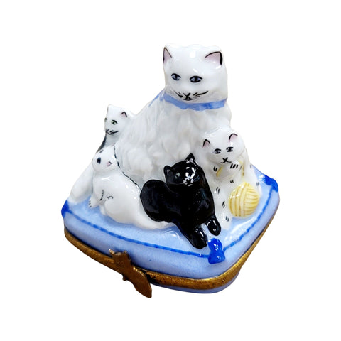 Cat and Kittens Limoges Box Porcelain Limoges Cat French Trinket Box