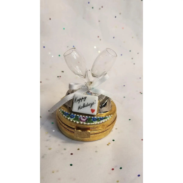 Celebrate in Style Champagne Box Porcelain Limoges xmas theme special wine limoges box xmas glasses gift celebrate occasions maternity French Trinket Box