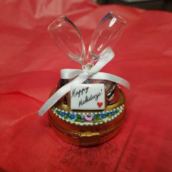 Celebrate in Style Champagne Box Porcelain Limoges xmas theme special wine limoges box xmas glasses gift celebrate occasions maternity French Trinket Box